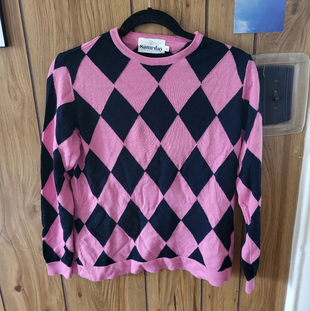 Bubblegum pink and black merino wool sweater